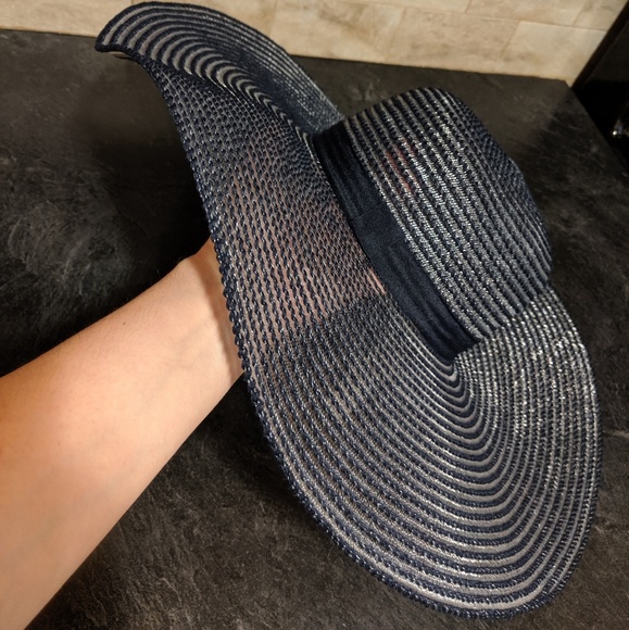 FLORENCE BROADHURST Accessories - FLORENCE BROADHURST SUN STRAW BOATER HAT NAVY BLUE